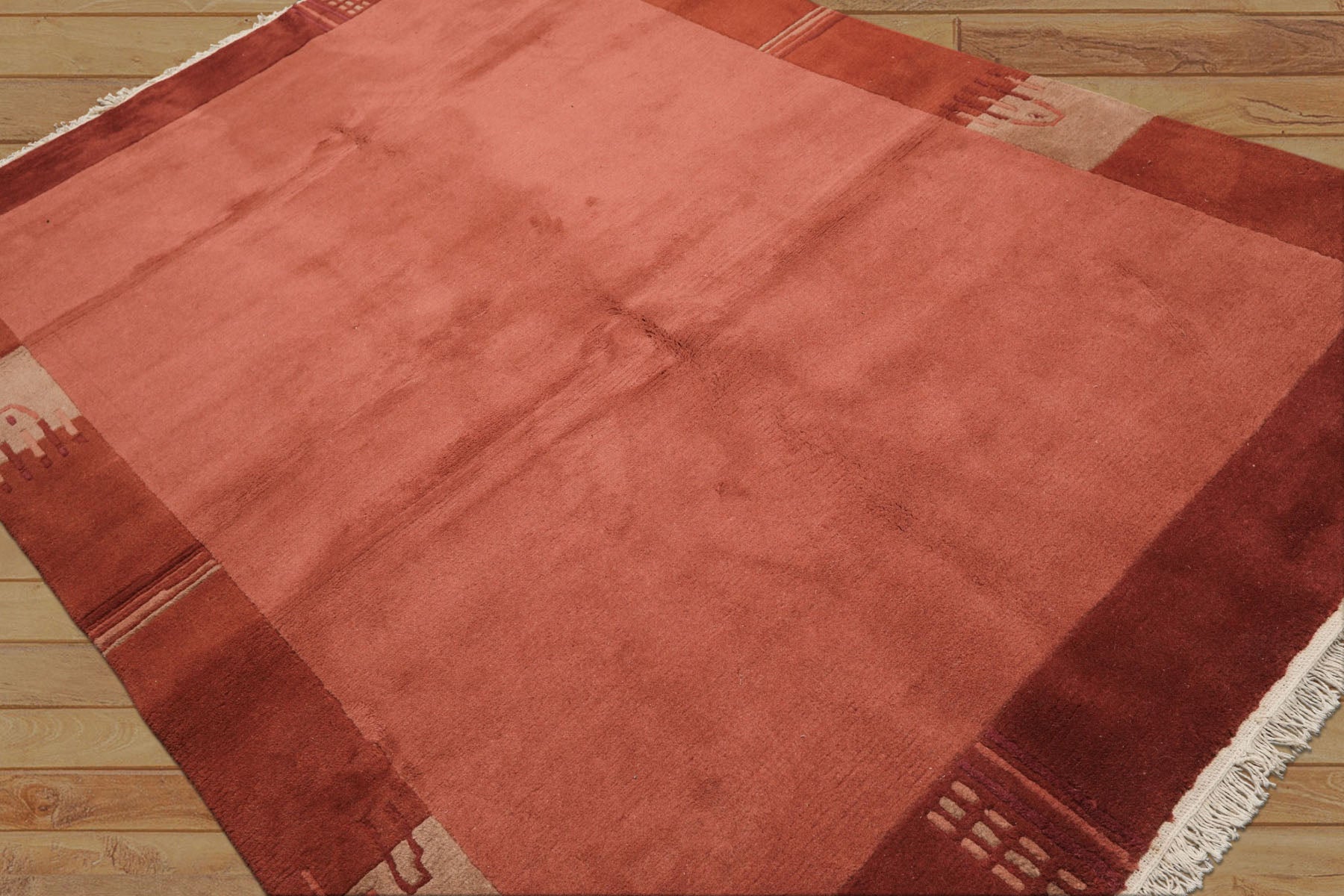 5x8 Rose, Orange, Beige Color Hand Knotted Tibetan Wool Modern & Contemporary Oriental Rug