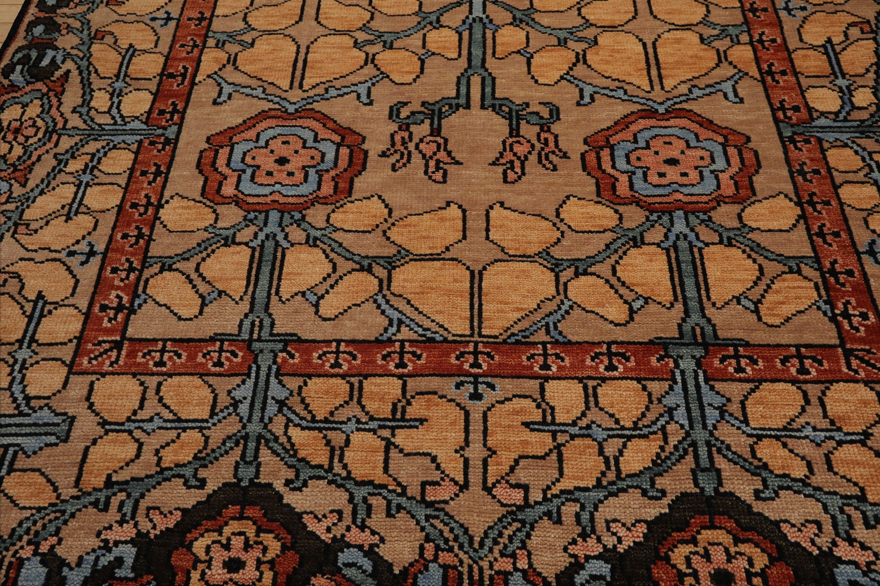 LoomBloom 8'x10'1 Tan Hand Knotted Wool Arts and Crafts Stained Glass Oushak Oriental Area Rug