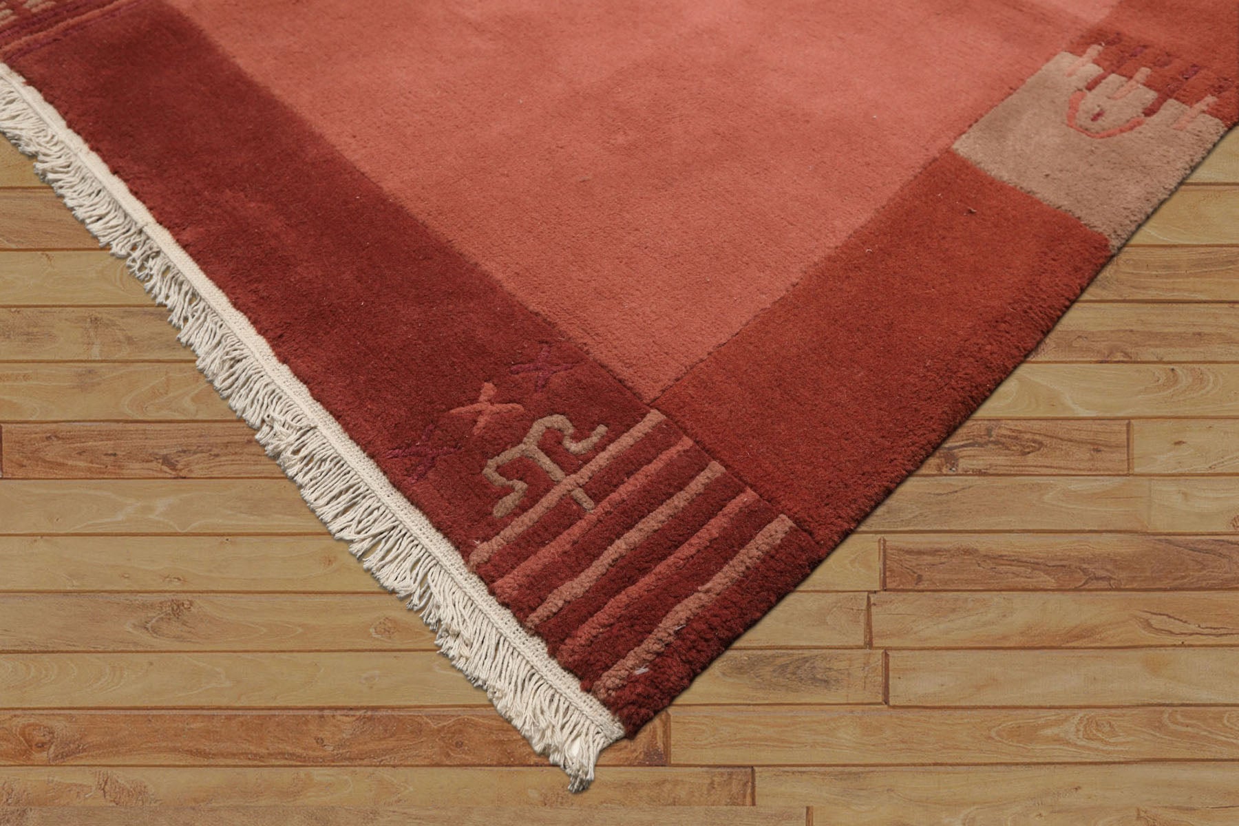 5x8 Rose, Orange, Beige Color Hand Knotted Tibetan Wool Modern & Contemporary Oriental Rug