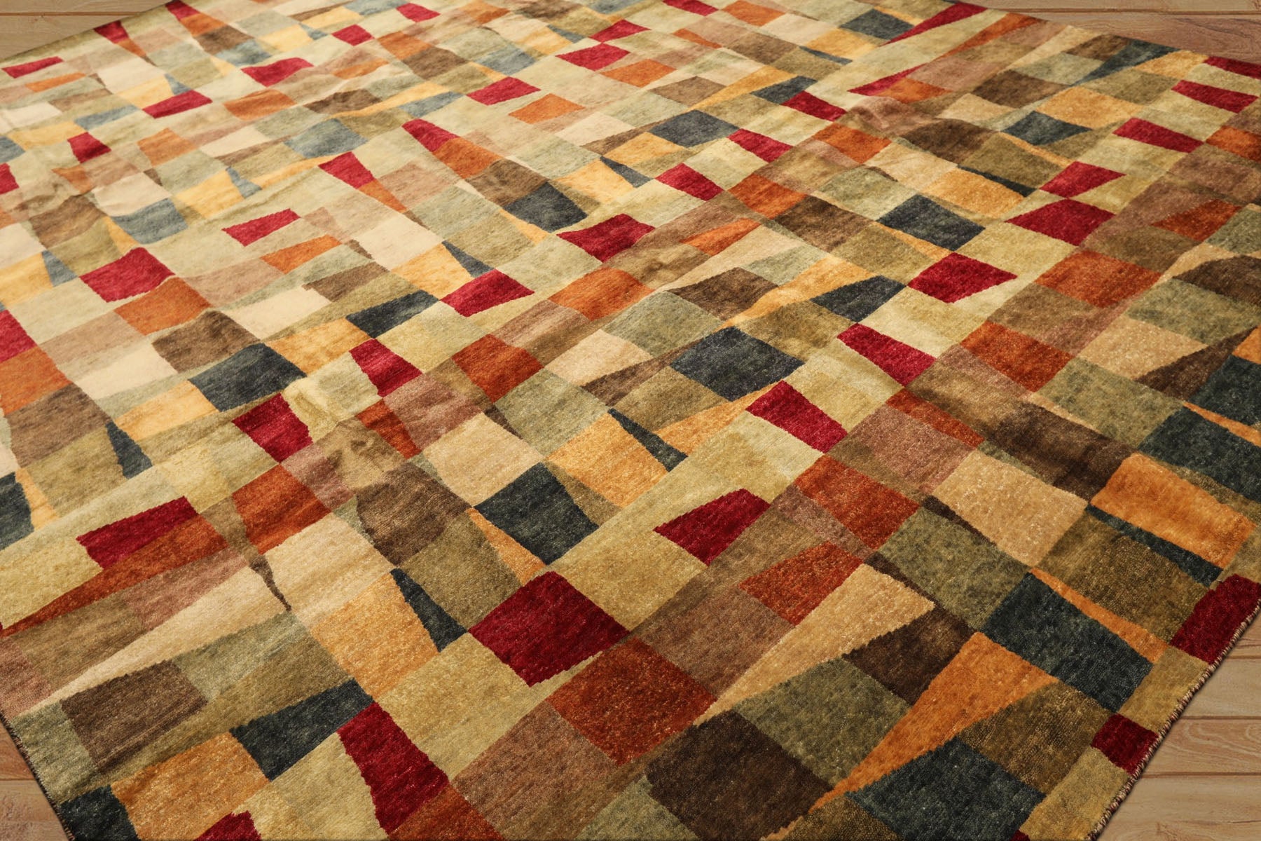 9x12 Beige, Aqua, Teal Color Hand Knotted Tibetan Wool Modern & Contemporary Oriental Rug