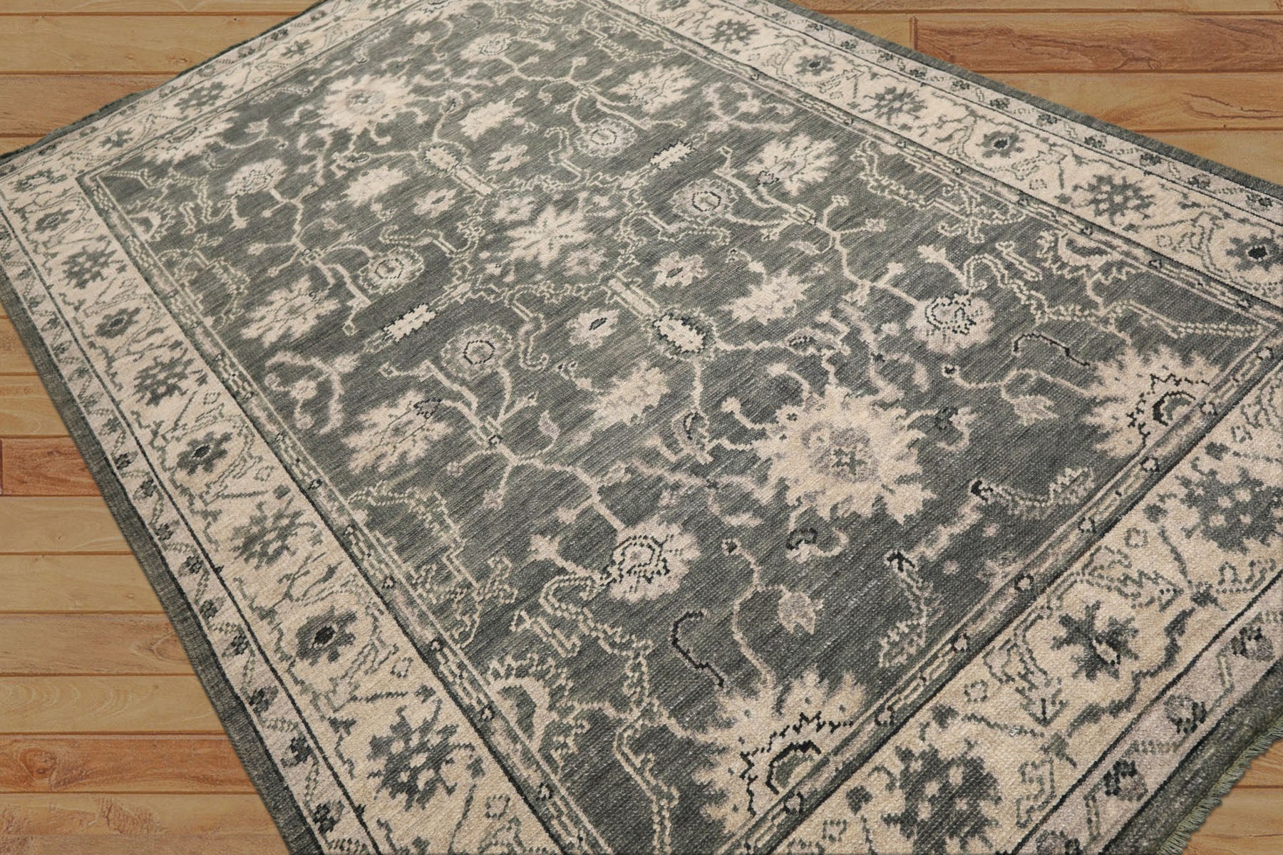 6x9 Gray, Ivory, Color Hand Knotted Oushak Wool Traditional Oriental Rug