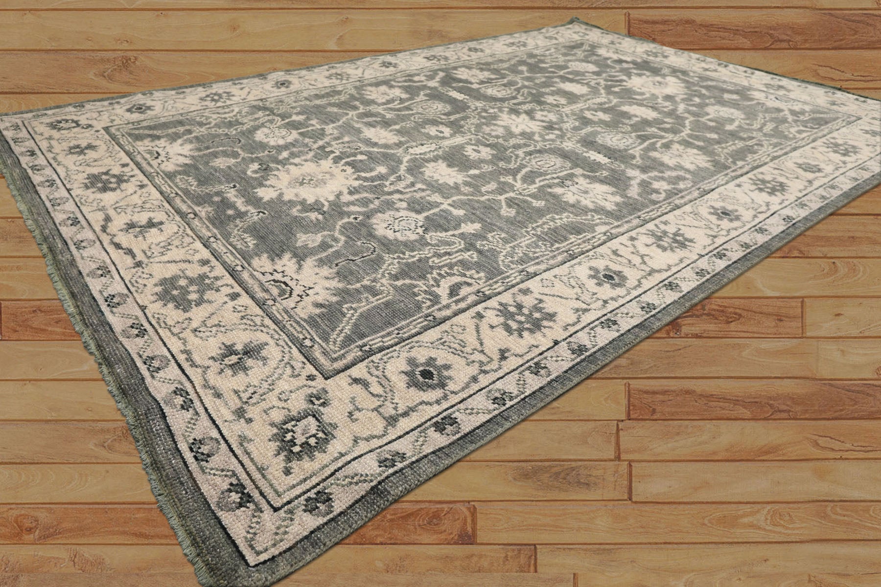 6x9 Gray, Ivory, Color Hand Knotted Oushak Wool Traditional Oriental Rug
