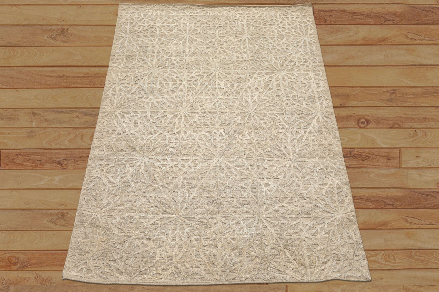 5x8 Tone on Tone Beige, , Color Hand Loomed Tibetan Wool & Bamboo Silk Transitional Oriental Rug