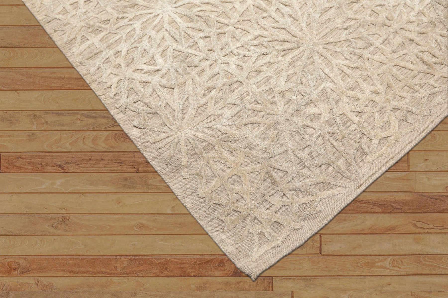 5x8 Tone on Tone Beige, , Color Hand Loomed Tibetan Wool & Bamboo Silk Transitional Oriental Rug
