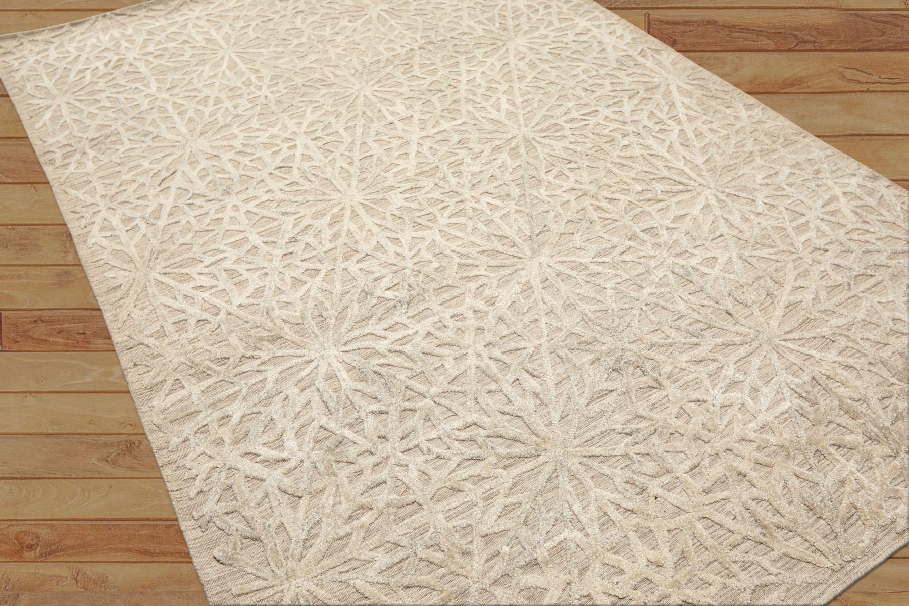 5x8 Tone on Tone Beige, , Color Hand Loomed Tibetan Wool & Bamboo Silk Transitional Oriental Rug