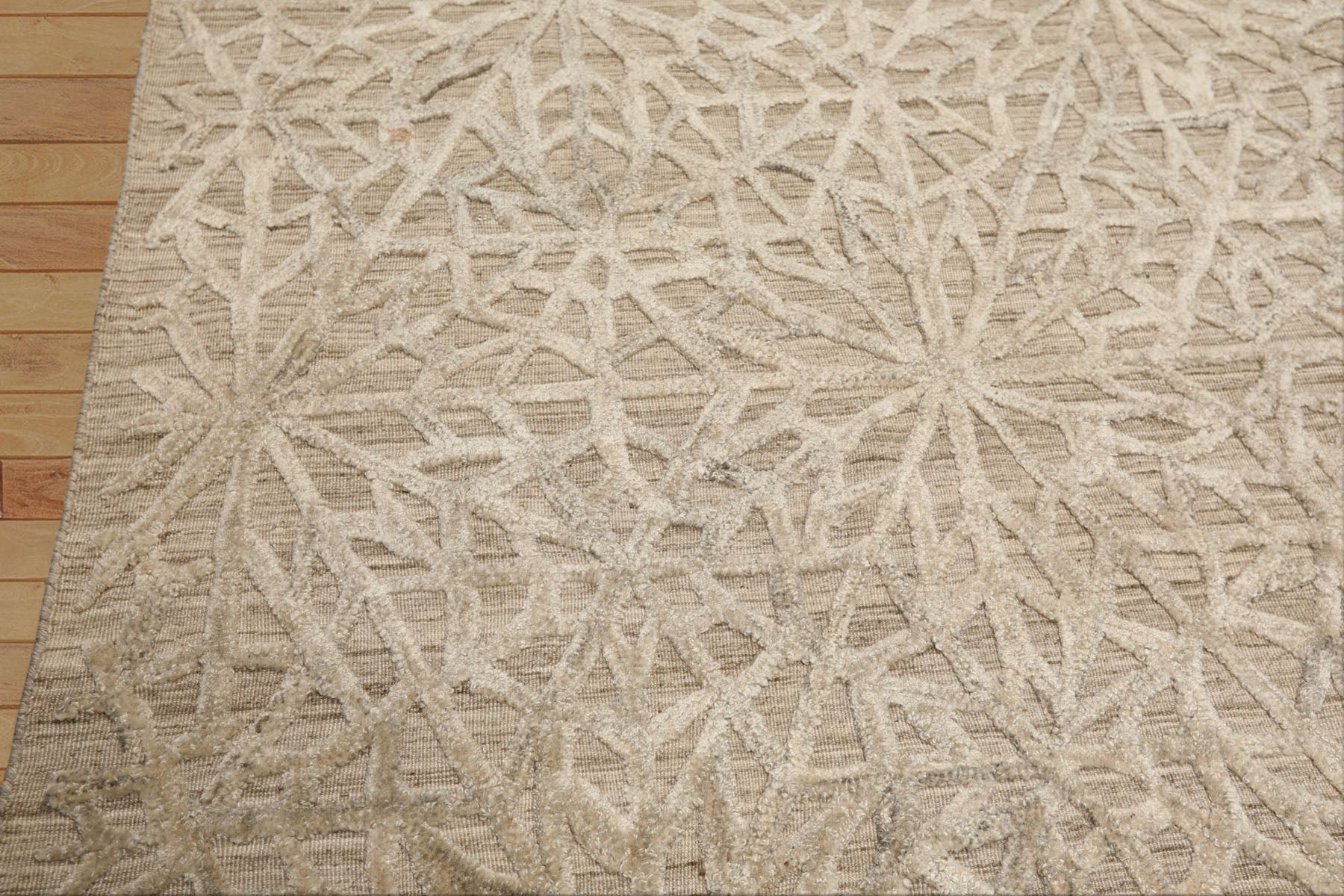 5x8 Tone on Tone Beige, , Color Hand Loomed Tibetan Wool & Bamboo Silk Transitional Oriental Rug