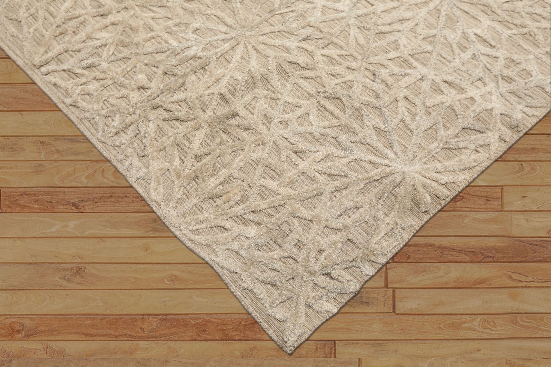 5x8 Tone on Tone Beige, , Color Hand Loomed Tibetan Wool & Bamboo Silk Transitional Oriental Rug