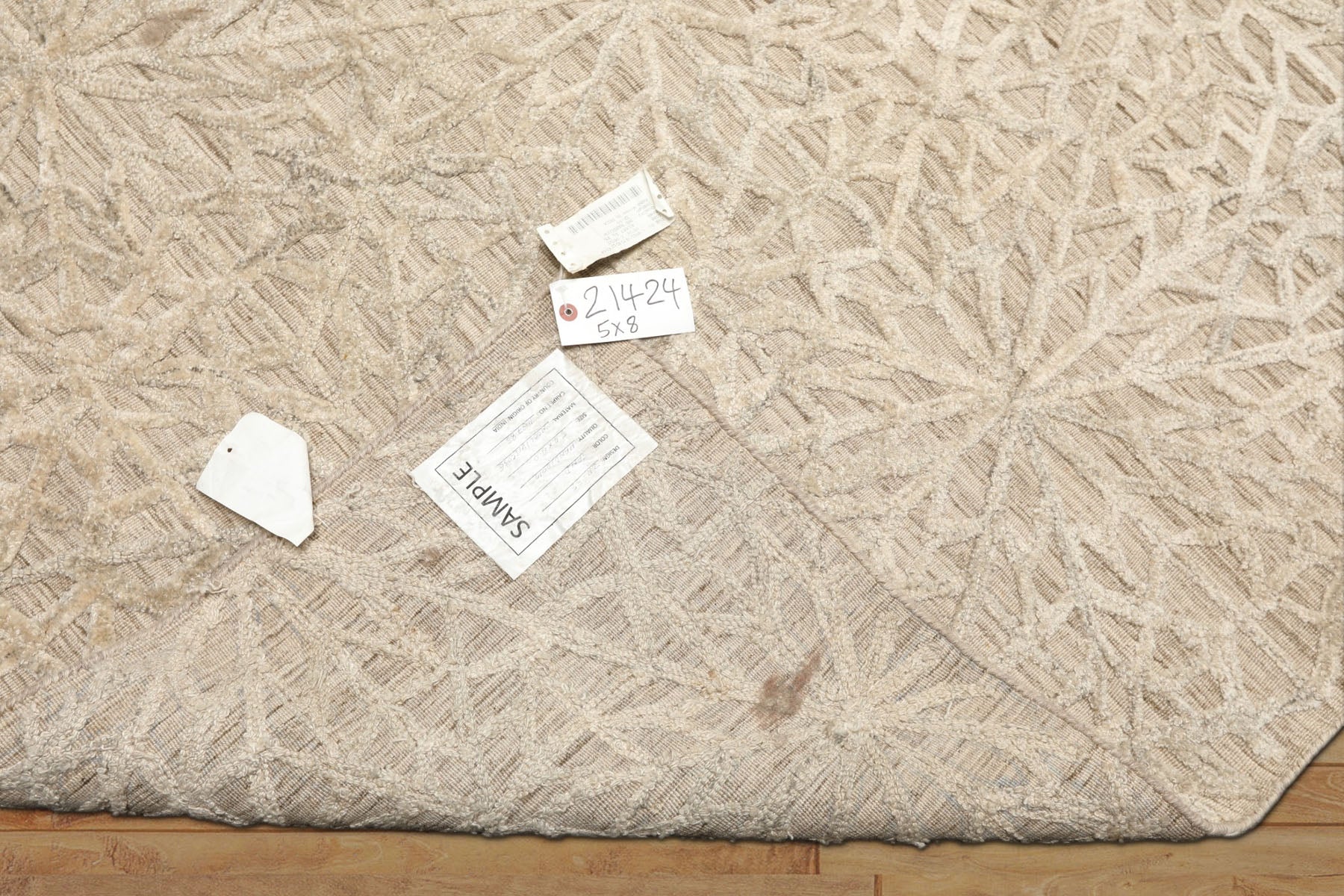 5x8 Tone on Tone Beige, , Color Hand Loomed Tibetan Wool & Bamboo Silk Transitional Oriental Rug