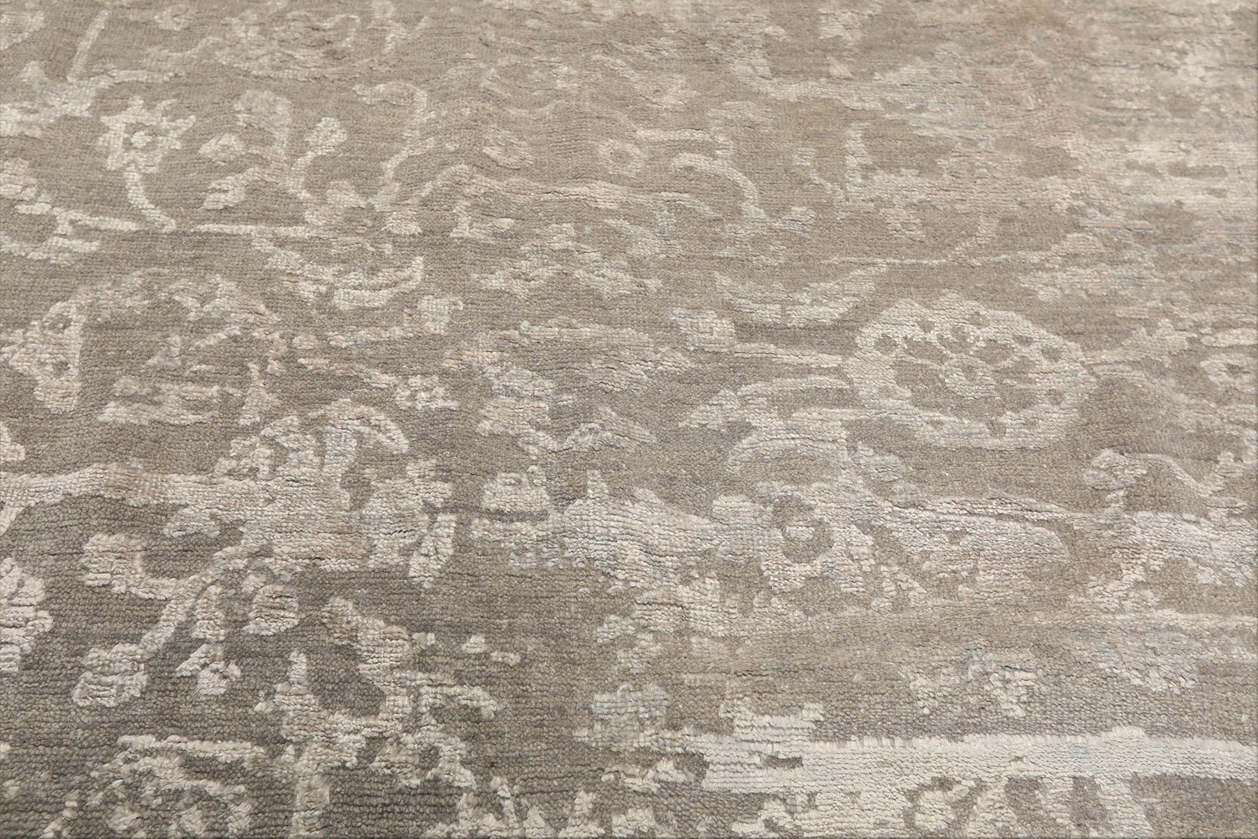 6x9 Tone on Tone Gray, , Color Hand Knotted Oushak Wool & Bamboo Silk Transitional Oriental Rug