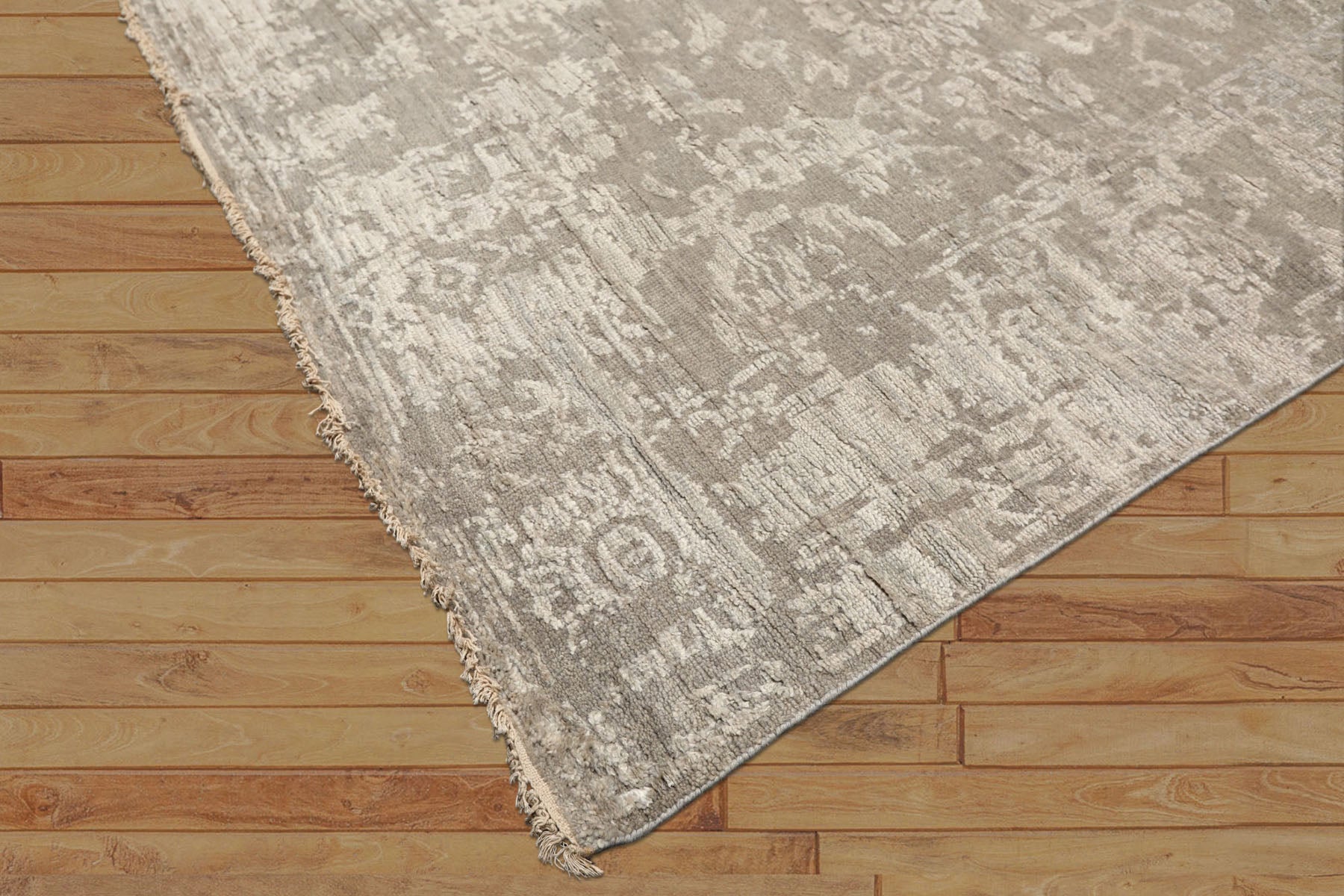 6x9 Tone on Tone Gray, , Color Hand Knotted Oushak Wool & Bamboo Silk Transitional Oriental Rug