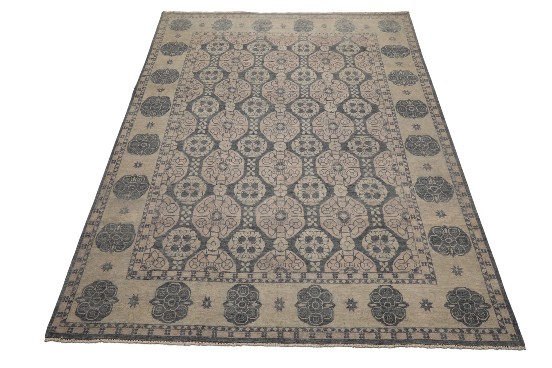 8x10 Gray, Beige, Blush Color Hand Knotted  Wool Transitional Oriental Rug