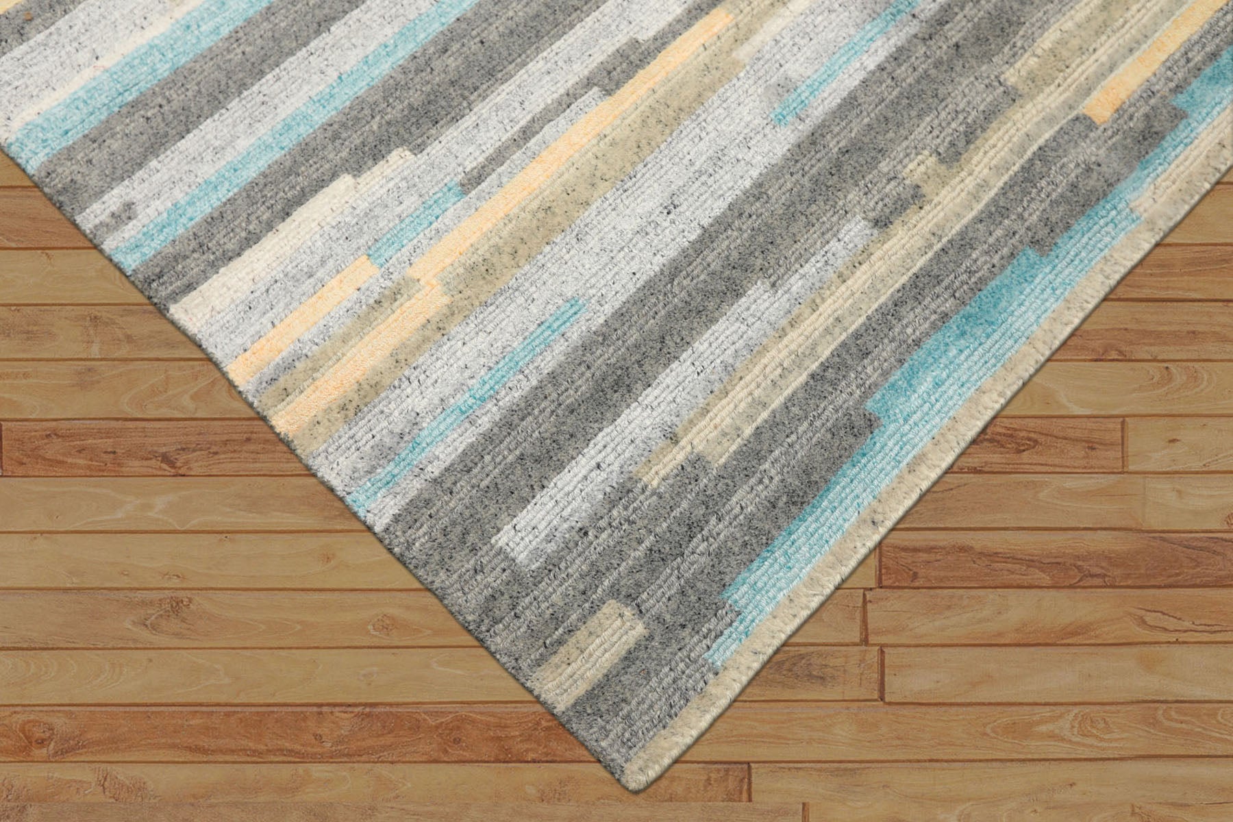 4x6 Aqua, Gray, Silver Color Hand Knotted Tibetan Wool & Bamboo Silk Modern & Contemporary Oriental Rug