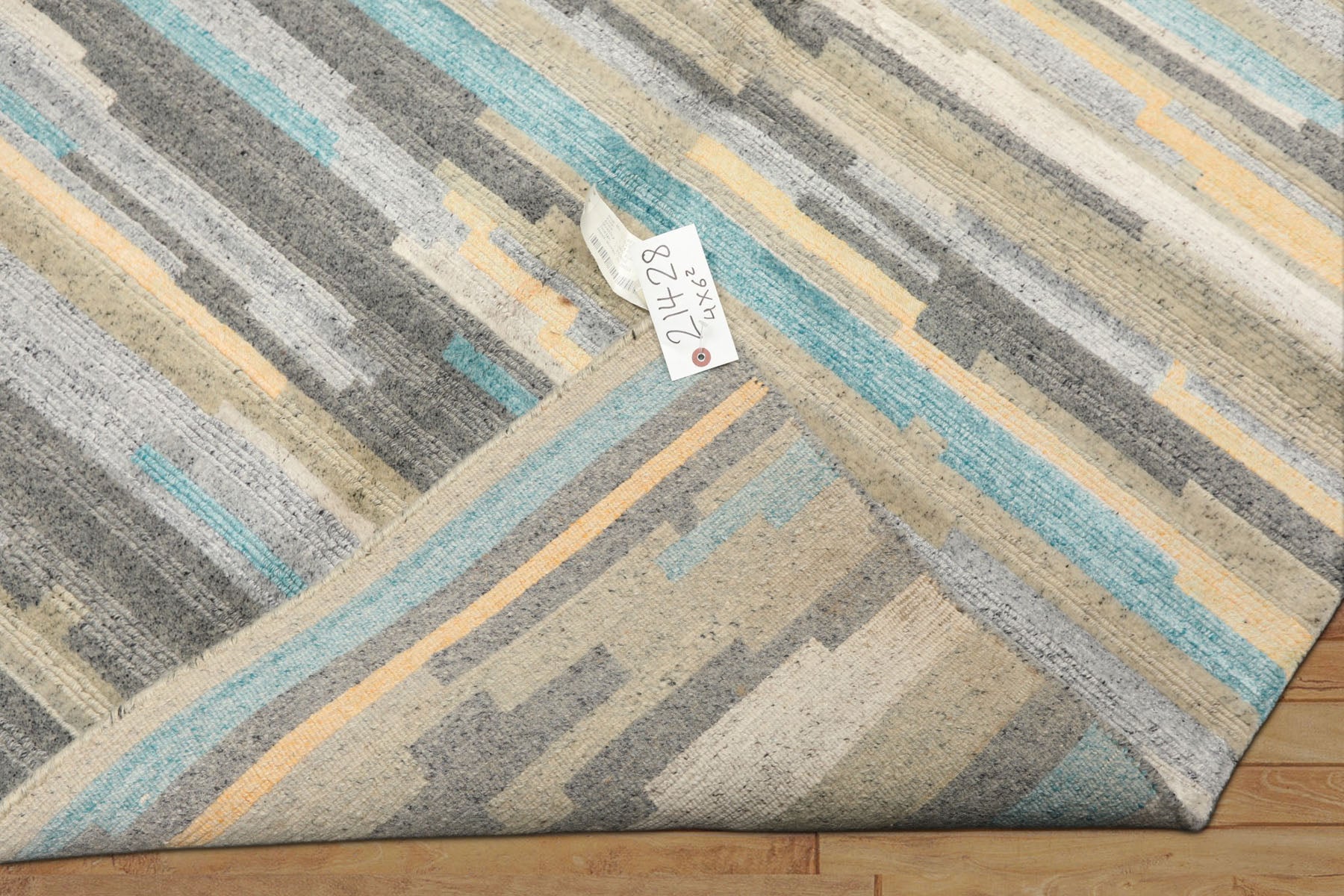 4x6 Aqua, Gray, Silver Color Hand Knotted Tibetan Wool & Bamboo Silk Modern & Contemporary Oriental Rug
