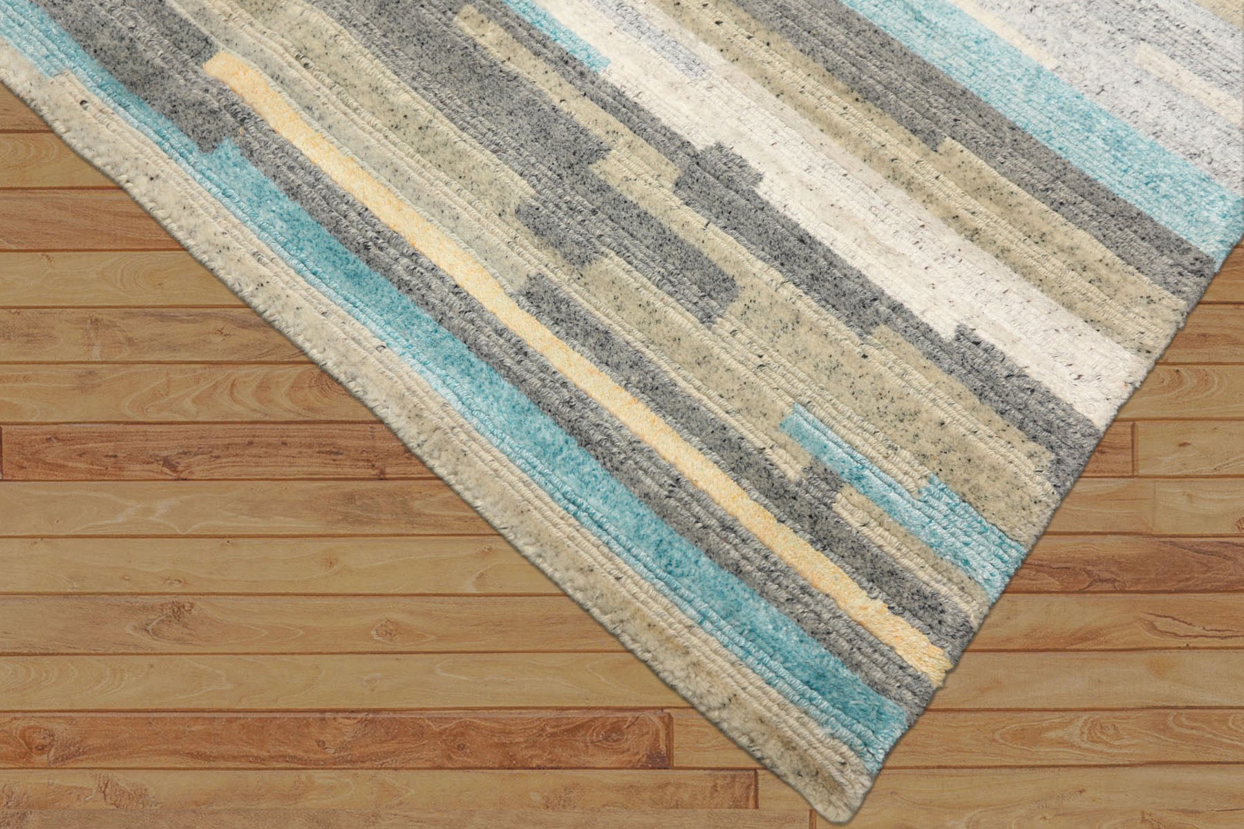 4x6 Aqua, Gray, Silver Color Hand Knotted Tibetan Wool & Bamboo Silk Modern & Contemporary Oriental Rug