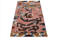 Multi Size Pink Navy Burgundy Color Hand Tufted Pictorial Wool Transitional Oriental Rug