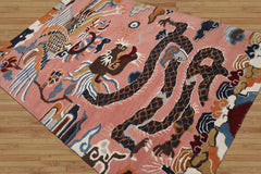 Multi Size Pink Navy Burgundy Color Hand Tufted Pictorial Wool Transitional Oriental Rug