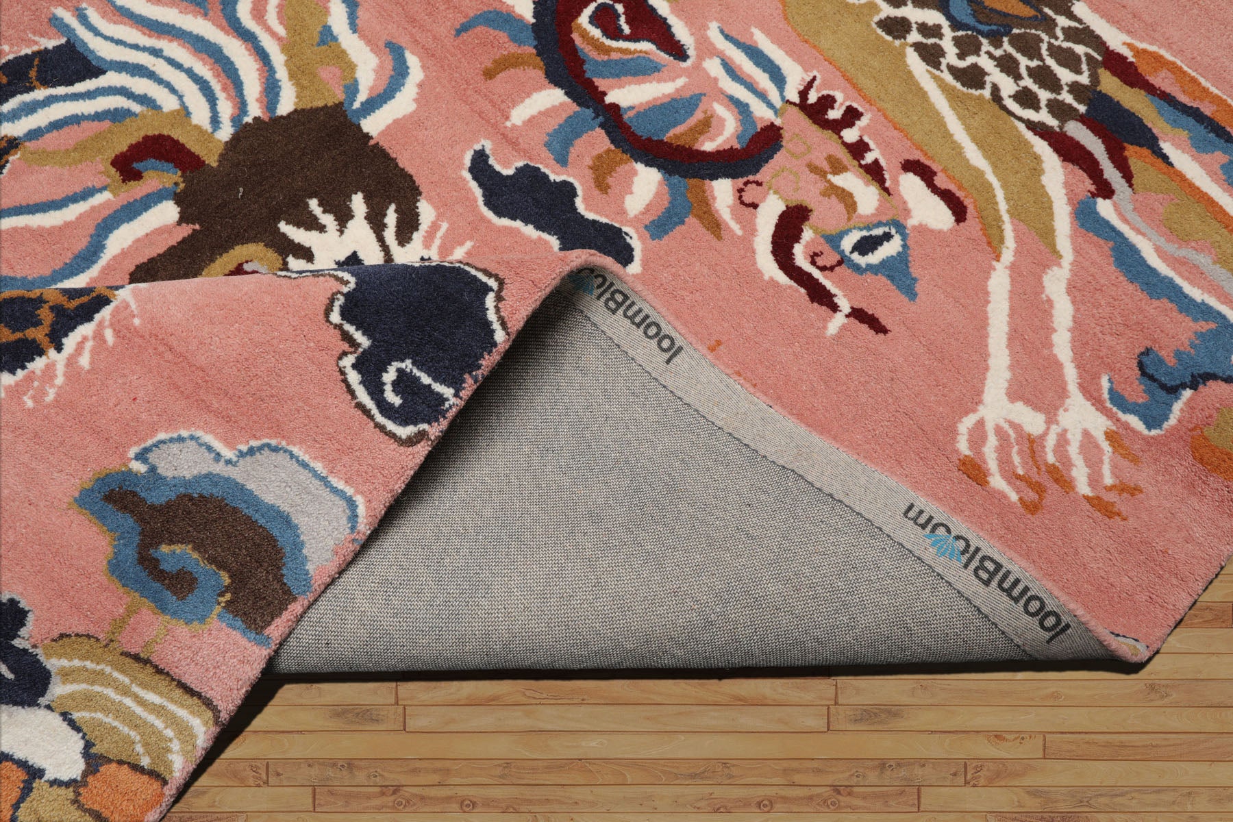 Multi Size Pink Navy Burgundy Color Hand Tufted Pictorial Wool Transitional Oriental Rug