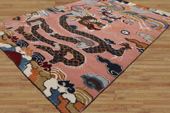Multi Size Pink Navy Burgundy Color Hand Tufted Pictorial Wool Transitional Oriental Rug