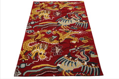 Multi Size Red Gold Teal Color Hand Tufted Pictorial Wool Transitional Oriental Rug