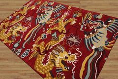 Multi Size Red Gold Teal Color Hand Tufted Pictorial Wool Transitional Oriental Rug