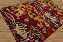 Multi Size Red Gold Teal Color Hand Tufted Pictorial Wool Transitional Oriental Rug