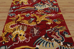 Multi Size Red Gold Teal Color Hand Tufted Pictorial Wool Transitional Oriental Rug