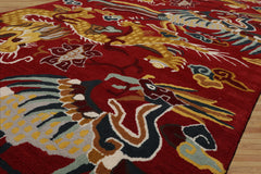 Multi Size Red Gold Teal Color Hand Tufted Pictorial Wool Transitional Oriental Rug