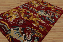 Multi Size Red Gold Teal Color Hand Tufted Pictorial Wool Transitional Oriental Rug