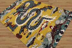Multi Size Citrus Green White Navy Color Hand Tufted Pictorial Wool Transitional Oriental Rug
