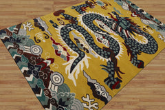 Multi Size Citrus Green White Navy Color Hand Tufted Pictorial Wool Transitional Oriental Rug