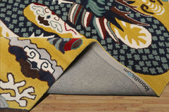 Multi Size Citrus Green White Navy Color Hand Tufted Pictorial Wool Transitional Oriental Rug