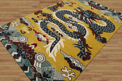 Multi Size Citrus Green White Navy Color Hand Tufted Pictorial Wool Transitional Oriental Rug