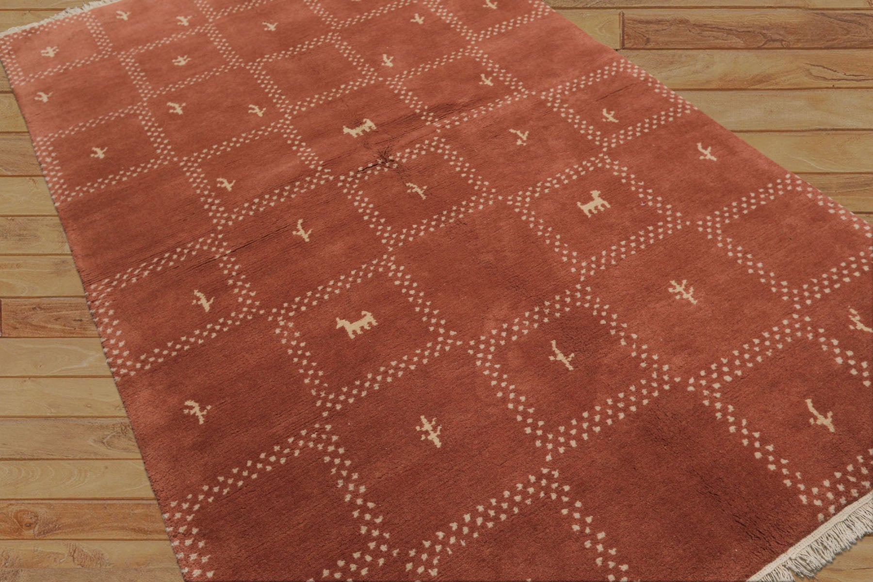 5x8 Blush, Ivory, Color Hand Knotted Gabbeh Wool Modern & Contemporary Oriental Rug