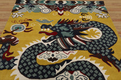 Multi Size Citrus Green White Navy Color Hand Tufted Pictorial Wool Transitional Oriental Rug