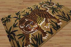 Multi Size Muddy Gold Brown Black Color Hand Tufted Pictorial Wool Transitional Oriental Rug