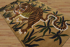 Multi Size Muddy Gold Brown Black Color Hand Tufted Pictorial Wool Transitional Oriental Rug