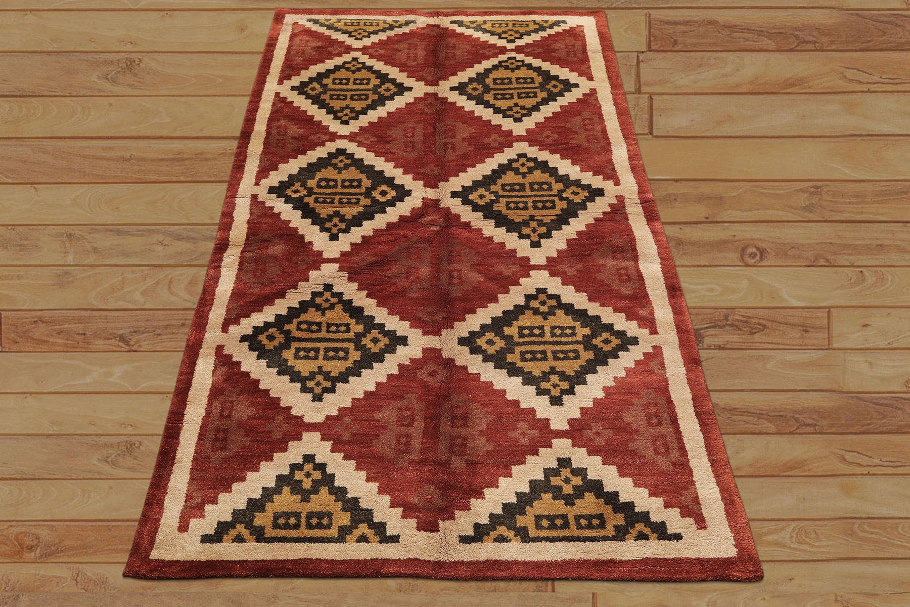 5x8 Burnt Orange, Beige, Charcoal Color Hand Knotted  Wool Modern & Contemporary Oriental Rug