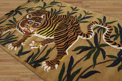 Multi Size Muddy Gold Brown Black Color Hand Tufted Pictorial Wool Transitional Oriental Rug