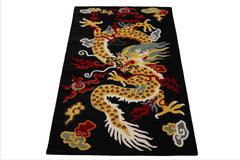 Multi Size Black Gold White Color Hand Tufted Pictorial Wool Transitional Oriental Rug