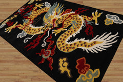 Multi Size Black Gold White Color Hand Tufted Pictorial Wool Transitional Oriental Rug