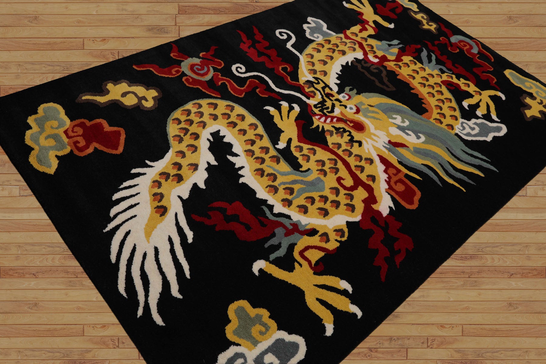 Multi Size Black Gold White Color Hand Tufted Pictorial Wool Transitional Oriental Rug