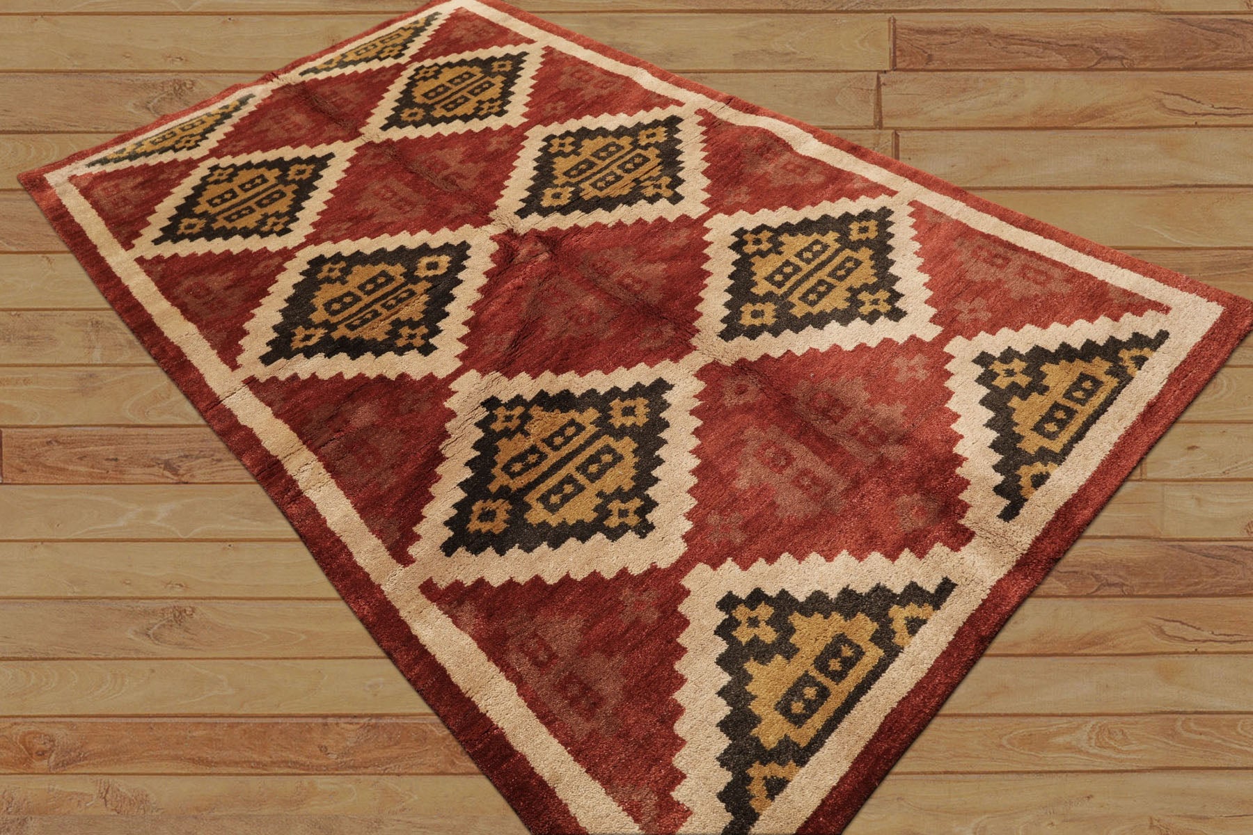 5x8 Burnt Orange, Beige, Charcoal Color Hand Knotted  Wool Modern & Contemporary Oriental Rug