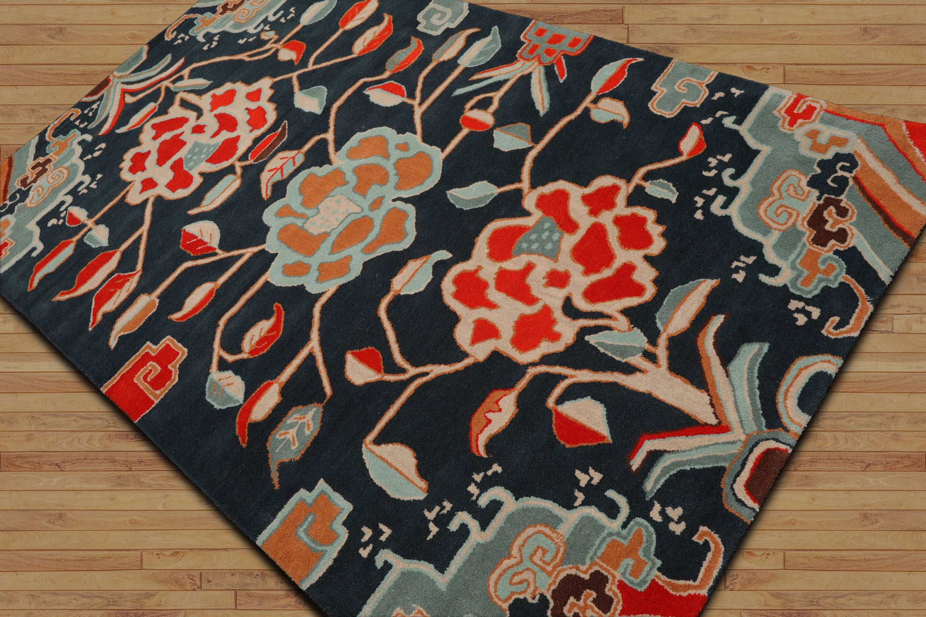 Multi Size Blue Orange Peach Color Hand Tufted Handmade Wool Transitional Oriental Rug
