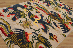Multi Size Cream Teal Lime Color Hand Tufted Pictorial Wool Transitional Oriental Rug