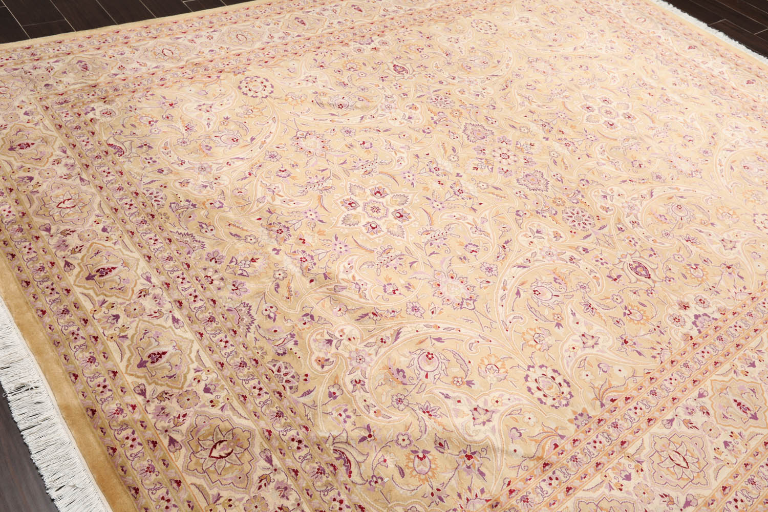 8x10 Tan, Ivory, Purple Color Hand Knotted All-Over 100% Wool Traditional Oriental Rug