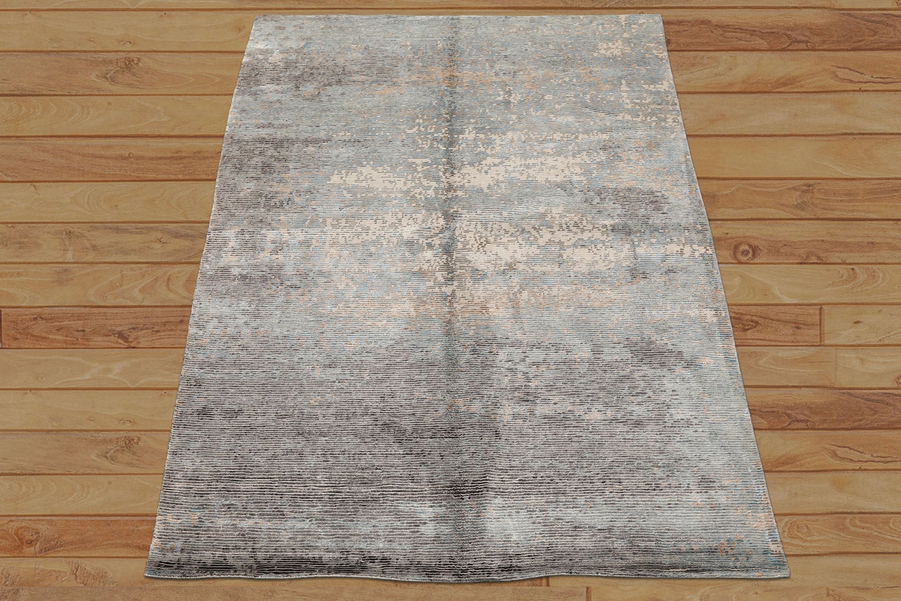 5x8 Aqua, Gray, Beige Color Hand Knotted Sherpa Wool & Bamboo Silk Modern & Contemporary Oriental Rug