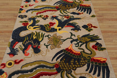 Multi Size Cream Teal Lime Color Hand Tufted Pictorial Wool Transitional Oriental Rug
