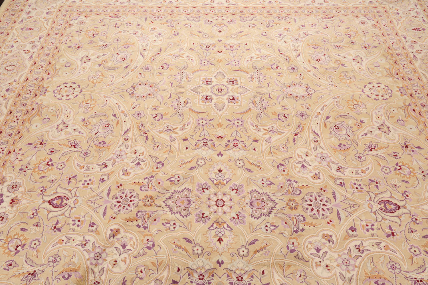 8x10 Tan, Ivory, Purple Color Hand Knotted All-Over 100% Wool Traditional Oriental Rug