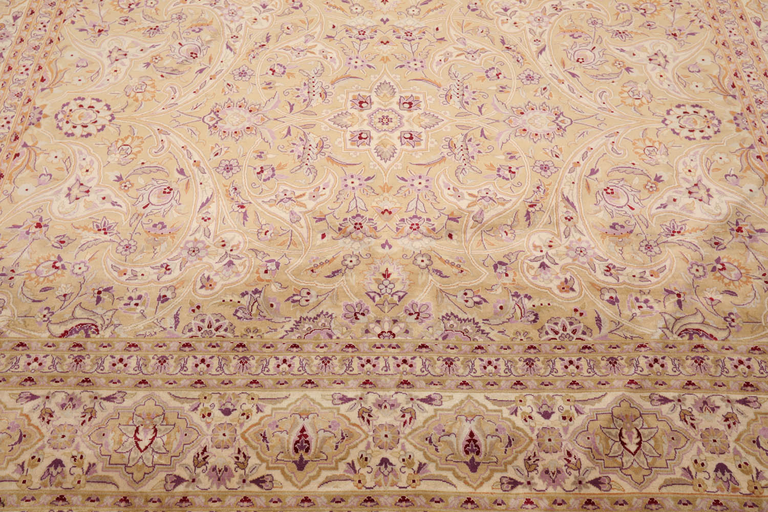 8x10 Tan, Ivory, Purple Color Hand Knotted All-Over 100% Wool Traditional Oriental Rug