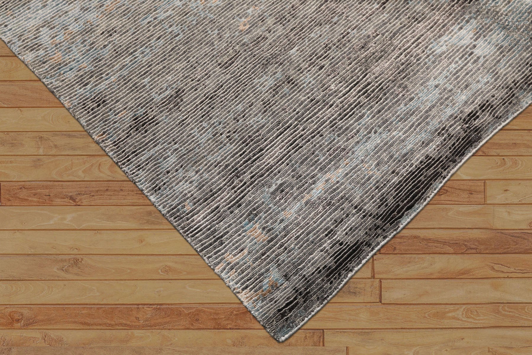 5x8 Aqua, Gray, Beige Color Hand Knotted Sherpa Wool & Bamboo Silk Modern & Contemporary Oriental Rug